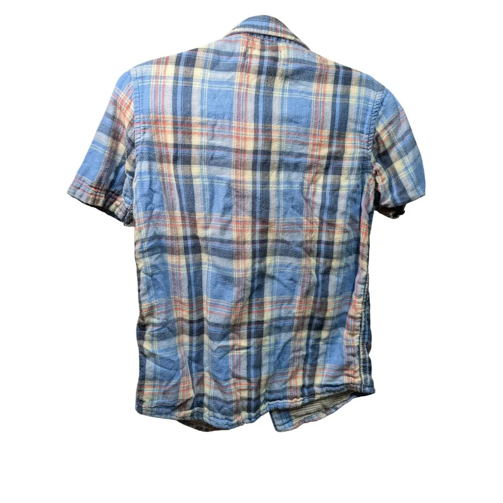 Old Navy Plaid Button Down Kids Size 5 Blue Excellent Short Sleeve Cotton Shirt